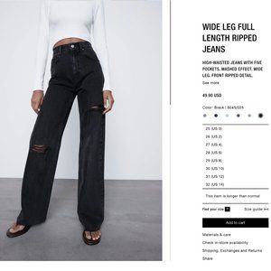 ZARA WIDE LENGTH RIPPED JEANS - SIZE 14